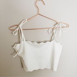 Zara White Scallop Trim Crop Top